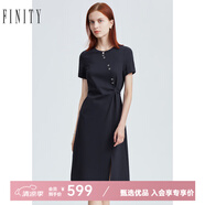 FINITY女裝連衣裙夏季新款藏青色圓領(lǐng)不規(guī)則設計感時尚A字裙 藏青色 M
