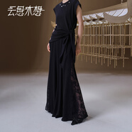 云思木想Ysimo-X摩登國風(fēng)25夏季新款雪紡闊腿褲裙休閑褲女12857 黑色長(cháng)款 M