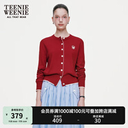 Teenie Weenie小熊女裝春簡(jiǎn)約柔軟親膚毛針織空調(diào)開衫薄款毛衣披肩 紅色 S