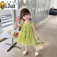 G.DUCKKIDS女童公主裙兒童裝格子雪紡蛋糕裙2025夏季新款女寶寶甜美連衣裙 綠色 100 cm