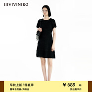 IIIVIVINIKO2024夏季新款“重工壓褶”泡泡紗優(yōu)雅氣質(zhì)收腰連衣裙女R420692176 黑色 S