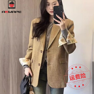 AEMAPE春季2025新款焦糖色西裝外套獨(dú)特超好看西服韓系通勤顯瘦氣質(zhì)上衣 焦糖色 S _建議100斤以下