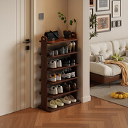 隆上隆鞋架家用門(mén)口多層入戶(hù)室內簡(jiǎn)易窄鞋柜小型全實(shí)木收納鞋子置物架子 胡桃色-60cm-六層-送貨入戶(hù)