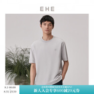 EHE男裝 夏季新款「龍圖騰」長絨棉微落肩寬松圓領(lǐng)短袖T恤男 淺灰 XL