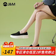 快樂瑪麗J&M 樂福鞋單鞋女士2022春夏新品鏤空亮片繡花厚底增高女鞋一腳蹬懶人鞋女休閑鞋 黑色 39 245mm