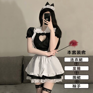 OEIN貓媛睡衣性感日系可愛cosplay女傭純欲制服夜場咖啡廳貓咪黑白女 C黑3件套+襪 S