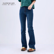 哥弟（GIRDEAR）新款經(jīng)典百搭時(shí)尚通勤高腰純色顯瘦微喇牛仔褲110017 牛仔藍 L (4碼)