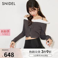 SNIDEL秋冬一字領(lǐng)荷葉邊露肩吊帶針織開衫上衣SWNT244179 灰色 均碼 （F）