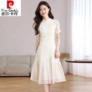 皮爾卡丹（pierre cardin）新中式小香風立領盤扣連衣裙女2025夏新款高端精致國風改良旗袍裙 杏色 L