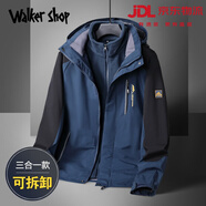 Walker Shop品牌輕奢男裝沖鋒衣2025新款加厚防風(fēng)戶外夾克男可拆卸連帽外套 牛仔藍(lán) 4XL