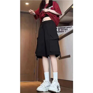 麓格立 工裝短褲女夏季涼感薄款運動速干外穿冰絲寬松顯瘦休閑五分褲 工裝短褲黑色 L 【建議100-120斤】卡碼拍大