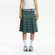 江南先生NewJNXS 美式復古格紋高腰百搭半身裙夏季蕾絲拼接中長(cháng)裙 湖藍格紋 S