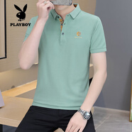 花花公子（PLAYBOY）翻領(lǐng)刺繡polo衫3D繡花新款夏季棉短袖t恤男商務(wù)休閑運(yùn)動(dòng)保羅衫 豆綠色706款 翻領(lǐng) M 85-110斤