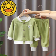 G.DUCKKIDS嬰幼兒春秋裝外出男童純棉外套裝女寶寶春秋季衣服9兒童0一6個(gè)月3 字母熊開衫套裝-綠色 80 cm(80cm)