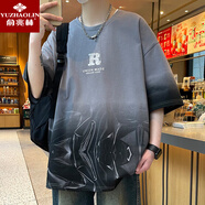 俞兆林美式冰絲短袖T恤男夏季薄款寬松圓領(lǐng)體恤上衣服漸變色百搭透氣男t 20603-532深灰 M 約90-110斤可穿