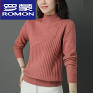羅蒙（ROMON）2023年新款羊毛衫女秋冬短款針織打底衫寬松套頭半高領(lǐng)加厚毛衣女 皮粉 2XL