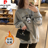 皮爾卡丹（pierre cardin）2025新款衛(wèi)衣女純棉韓版寬松休閑ins圓領(lǐng)上衣百搭加絨加厚秋春裝 灰色(米奇1928款 加絨款) M 80-109斤