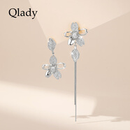 Qlady適合夏天的不對稱(chēng)花朵流蘇耳飾女夏銀耳環(huán)2025新款高級感輕奢耳墜 白金色