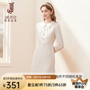 經(jīng)典故事（JANE STORY）2024新款名媛小香風(fēng)連衣裙女秋季氣質(zhì)復(fù)古法式雪紡假兩件呢子裙 U05杏色 S