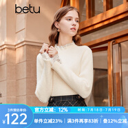 百圖betu女裝冬季新款毛衣蕾絲花邊半高領(lǐng)長袖打底衫女2311T30 米白 M