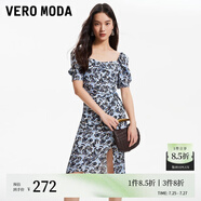VEROMODA連衣裙2024早春新款雪紡玫瑰印花直筒泡泡短袖方領優(yōu)雅氣質通勤 C39耦合藍色 155/76A/XS