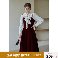 獨束大碼女裝絲絨吊帶連衣裙女冬裝新款胖mm法式氣質(zhì)背帶裙顯瘦 紅色 L