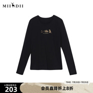 謎底圓領(lǐng)T恤長袖女冬季簡約百搭刺繡純棉上衣女234MT1494 黑色 S