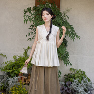 池夏【萬(wàn)物有靈:詩(shī)中月】漢元素交領(lǐng)無(wú)袖衫改良宋褲原創(chuàng  )漢服女 夏 詩(shī)中月兩件套 M 現貨