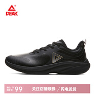 匹克跑步鞋夏季新款網面情侶休閑時尚運動鞋系帶皮面跑鞋耐磨鞋子 全黑(革面男款) 39