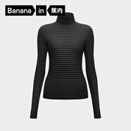 蕉內（Bananain）熱皮501+女士保暖衣氨基酸防寒裸感內搭百搭顯瘦可外穿打底衣T恤 【雙高領(lǐng)】70度灰條紋 M