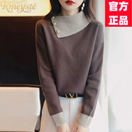 RMEYSTE針織衫秋冬新款毛衣女裝翻領(lǐng)拼色韓版寬松薄上衣慵懶風(fēng)套頭打底衫 咖色[版面料] S 建議85-95斤