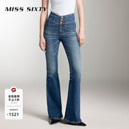 MISS SIXTY復(fù)古V型高腰顯瘦微喇牛仔褲女 深藍-短版 27