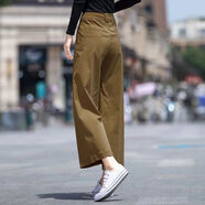 格格陌棉褲子女夏季薄款2025新款小個(gè)子九分褲高腰直筒闊腿褲女休 深卡其色 M