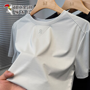 啄木鳥(niǎo)含桑蠶絲短袖t恤男圓領(lǐng)夏裝薄款運動(dòng)休閑上衣服冰絲汗衫中青年潮 米白 XL