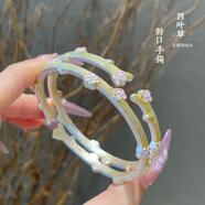云妝蝶夢足銀9999小花四葉草手鐲琺瑯描金實心對口純銀鐲子送女友好友禮物 小花四葉草手鐲+精美禮盒 約25克