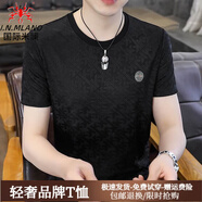 國(guó)際米瀾高端男士夏季燙鉆冰絲圓領(lǐng)t恤冰絲短袖涼感絲滑半袖上衣體恤衫 2709 黑色 XL 【130-155斤】