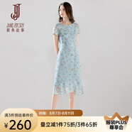 經(jīng)典故事（JANE STORY）經(jīng)典故事短袖碎花連衣裙女2025夏季新款修身洋氣不規(guī)則雪紡魚尾裙 K53 藍(lán)帶多色 M