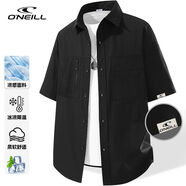 O'NEILL奧尼爾短袖襯衫男夏季新款潮牌工裝戶外半袖外套寬松百搭通勤上衣 極地黑 S 建議90-110斤