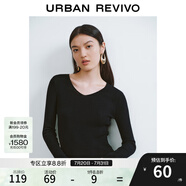 UR秋季新款女裝簡約基礎百搭休閑修身V領針織衫UWB940008 正黑 S
