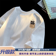 花花公子卡通小貓短袖T恤男夏季潮流百搭美式寬松青少年半袖上衣體恤潮牌 白色(升級款) M 90斤至110斤可穿