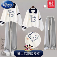 迪士尼（Disney）10歲女孩秋裝套裝11女童春秋13衣服12到15大童女裝2025新款初中生 白色上衣+灰褲【初中生時尚女孩 145(適合身高140-145cm 建議60-7