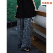 賓疆夏日超火微胖mm穿搭韓系黑色寬松無袖背心搭配寬松花紋闊腿褲套裝 闊腿褲 【好品質(zhì)-無憂購】 XL