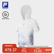 FILA 斐樂(lè )官方女裝針織短袖衫2025夏新款健身運動(dòng)暈染寬松連帽T恤 玉石白-WT XL 175/92A/XL