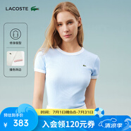 LACOSTE法國鱷魚女裝25春夏新款拼色純棉修身舒適短袖T恤|TF2432 EB6/淺藍色/白色拼色 XL 42