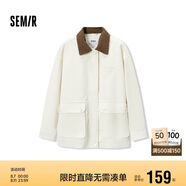森馬外套女中長款寬松翻領刺繡春秋復古燈芯絨夾克109524108005