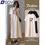 DGOV慵懶風(fēng)短袖連衣裙女2025新款夏裝棉質(zhì)中長款過膝t恤裙夏季長裙子 杏色藍(lán)帽女孩 L 建議100-115斤