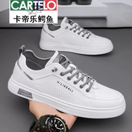 卡帝樂鱷魚（CARTELO）男鞋春夏2025新款平底板鞋男款一腳蹬運動休閑小白鞋防滑工作鞋子 333白灰色 腳寬腳胖拍大一碼 39