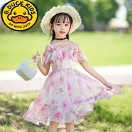 G.DUCKKIDS公主裙女童2025新款洋氣兒童雪紡連衣裙夏裝碎花裙女孩沙灘吊帶裙 098仙粉碎花裙 100 cm