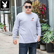 花花公子（PLAYBOY）夏季男長袖T恤寬松休閑加肥加大肥胖男士薄款打底衫運(yùn)動(dòng)休閑上衣 童淺灰羽毛筆少年 8XL 260-280斤