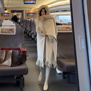 針織開(kāi)衫冬季粗毛衣外套女毛領(lǐng)寬松羊毛斗篷秋冬圍巾披肩外搭高端 米白色 M  建議體重95-115斤穿
